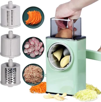 Potato Slicer Upgraded Hand Crank Vegetable Cutter Rotary Cheese Graters Multifunctional Chopper Veget Shredders Fruit Kitchen Tool with 3 Stainless Steel Drum Blades for Vegetables